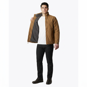 Mens Brown Insulated <b>Thick</b> Jacket Zip Waterproof Windbreaker Hooded Stand Collar Outdoor <b>Coat</b> Hiking Travel Fall <b>Winter</b> Casual - Product Image 1