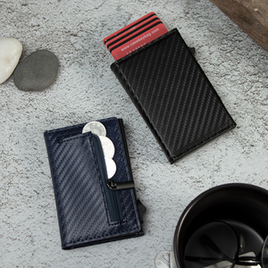 Slim <b>Metal</b> Aluminum Credit Card Case ID Card Slot Magnetic Strip Closure Tri-fold PU Carbon Fiber Leather <b>Wallet</b> POP up <b>Wallet</b> - Product Image 5