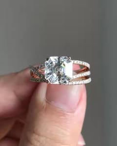 Bague de fiançailles en argent sterling 925 avec moissanite, pierre taille rose, finition plaquée or, design halo cluster, bijoux - Product Image 3