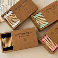 Lot de 200 cotons-tiges K-Cup écologiques en boîte de papier kraft, avec embouts double face en bambou pour le nettoyage du maquillage et l'élimination des cérumnes