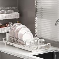 K3627 Égouttoir à vaisselle réglable en largeur pour comptoir de cuisine, organisateur de rangement pour assiettes, séchoir à vaisselle en métal pour ustensiles de table