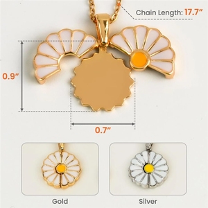 Collana con Ciondolo a Margherita in Acciaio Inossidabile Apribile per Incisione, Disponibile in Oro e Altri Colori, Vendita all'Ingrosso - Product Image 1