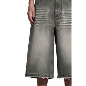 Shorts en jean amples personnalisés avec logo pour homme, 100 % coton, ourlet déchiré, style rétro, vert menthe, coupe droite, baggy - Product Image 5
