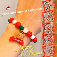 Ensemble de bijoux de Noël pour enfants, bracelet perlé fait main, boucles d'oreilles à clip, attaches pour cheveux, coffret cadeau de Noël pour petites filles, cadeaux de fête