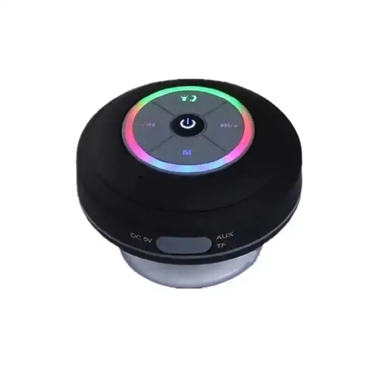 Speaker Bluetooth nirkabel portabel Mini, pengeras suara tahan air dengan lampu LED, dasar isap untuk kamar mandi, musik, hadiah panggilan telepon gratis
