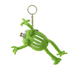 Porte-monnaie en crochet vert frais, motif flocon de neige, tissé au fil, sac rigide suspendu sécurisé pour Noël, motif grenouille à longues pattes - Product Image 1
