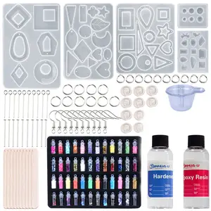 Transparante Diy Epoxyhars Casting Mallen Kit Siliconen Mal Met Epoxy Lijm Voor Oorbel Sleutelhanger Sieraden