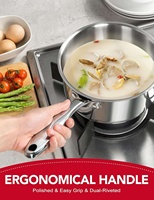 Ensemble de casseroles en acier inoxydable 1, 2 et 3 litres avec couvercle en verre, écologique, compatible induction, passe au lave-vaisselle et au four, style américain, capsule