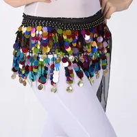 Écharpe de hanche arabe Caderin pour danse du ventre, avec pièces de monnaie, glands et accessoires, vente en gros pour femmes, polyester gaufré, sequins multicolores pour danse du ventre