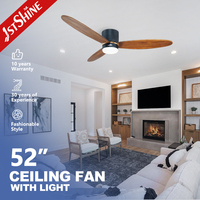 Ventilateur de plafond intelligent 1stshine avec lames en bois massif de 52 pouces, design moderne professionnel, vente directe d'usine, excellent vendeur