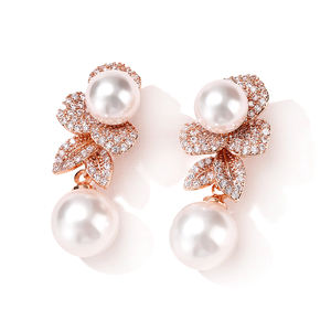 RAKOL EP2860 pendientes de perlas de diamantes de imitación de hoja chapada en oro de gota de lujo para mujer pendientes de perlas nupciales joyería 2025 - Product Image 4