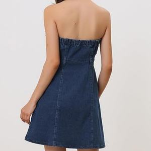 เดรสผ้าเดนิมทอเนื้อผ้าฝ้ายแท้ 100% แบบสั่งตัด แฟชั่นใหม่ ขายดี สำหรับฤดูร้อน ทรงมินิ แขนกุด เซ็กซี่ เป็นมิตรกับสิ่งแวดล้อม สำหรับผู้หญิง - Product Image 3