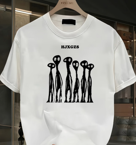 Unique Alien Group Sketch Men's <strong>Quirky</strong> Graphic Tee Mystery Sci-Fi Creature Cotton <strong>T</strong>-<strong>Shirt</strong> Street Style Oversized Casual Top - Product Image 6