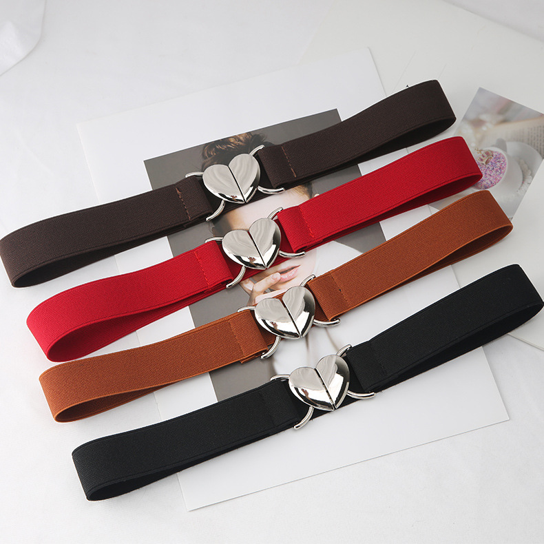 Wholesale Elastic Belts for Women tretch Belts with Heart Buckle tretchy Belt for Dresses,10 Pieces