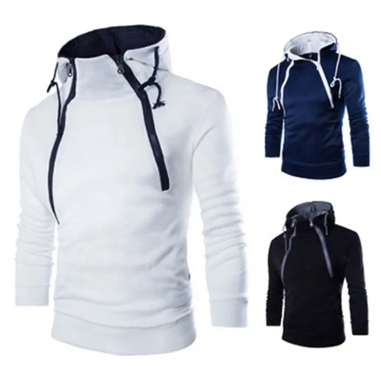 Fashion Stand Kraag Casual Tops Plain Hoodie Heren Winter Hoodies Sweatshirt Met Double Zip Up Hoodies
