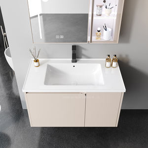 Tocadores de baño de acero inoxidable montados en la pared a prueba de agua estilo <span class=keywords><strong>crema</strong></span> colgante de pared lavabo de cerámica gabinete de baño - Product Image 4