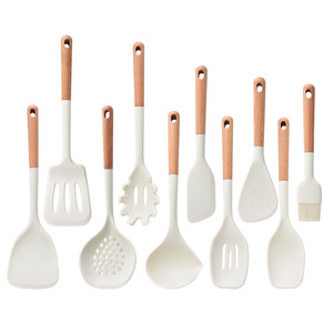Ensemble de spatules en bois de hêtre et silicone, 10 pièces, résistantes à la chaleur, antiadhésives, ustensiles de cuisine, ensemble d'outils de cuisson - Product Image 3