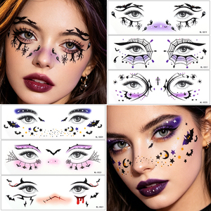 Autocollants de tatouage temporaire effet yeux d'araignée et chauve-souris, esthétique sombre, imperméables, pour le visage, idéaux pour les festivals de musique et les fêtes d'Halloween - Product Image 1