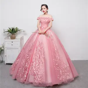 3D boncuklu çiçek dantel pembe balo elbisesi Quinceanera elbise artı boyutu 2020 Quinceanera tatlı elbiseler
