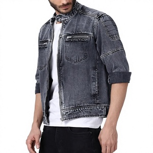 เสื้อแจ็คเก็ตยีนส์สีเทาวินเทจสำหรับผู้ชาย คอตั้ง ทรงเข้ารูป สไตล์ลำลอง ซิปหน้า แฟชั่นสตรีทแวร์ - Product Image 1