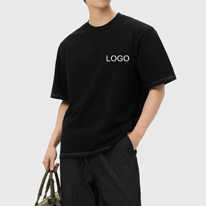 T-shirt unisexe à col rond personnalisé de haute qualité épais 100% coton T-shirt lourd Logo personnalisé imprimé brodé hommes T-shirt - Product Image 1