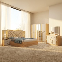 Ensemble complet de meubles de chambre à coucher de luxe en bois, design moderne, avec lit king-size en cuir double, armoire et commode, pour la maison, disponible en taille queen.
