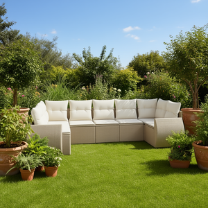 Ensemble de canapés de jardin beige en rotin, 6 places, mobilier d'extérieur, design contemporain - Product Image 2