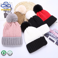 Gorro de Punto Acanalado Orgánico Certificado OCS con Pompón de Piel Sintética, Puño Plegado, Cálido para Invierno, Proveedor Mayorista Personalizado