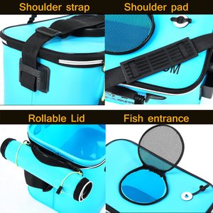 Seau à poisson pliable pliable conteneur de poisson vivant multi-fonctionnel leurres vivants seau extérieur EVA boîte de pêche 12L 3 gallons - Product Image 4