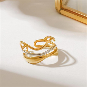18K Gold Stainless Steel Multi Layered Water Ripple <b>Ring</b> Elegant Design Adjustable Unisex Fashion Jewelry Gift - Product Image 2