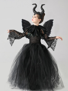 Disfraz de Bruja para Niñas, Tutú, Diadema de Diablo, Atuendo de Vampiro, Cuernos, Alas, 3 Piezas, Maleficent, Reina Malvada, Ecowalson - Product Image 1