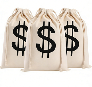 Sacs de transport robustes en toile pour argent liquide et billets, avec cordon de serrage - Product Image 1