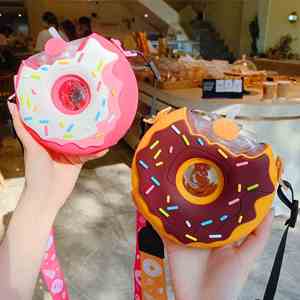 Trendy Donut Straw Cup Creative Ins Korean Version Children's Anti-fall Portable Strap <b>PC</b> Leakproof Multi-color Cute Water - Product Image 4