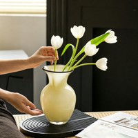 Vase en verre rond jaune minimaliste, récipient à fleurs hydroponique de qualité supérieure, décoration de table pour la maison