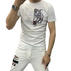 Mens स्फटिक टी शर्ट कपास स्लिम फिट डिजाइन टी शर्ट कस्टम गुणवत्ता पशु मुद्रण टी शर्ट