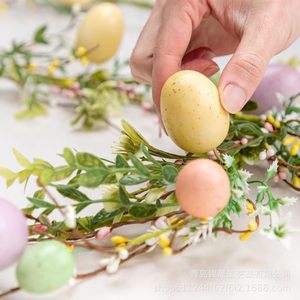 Easter Wreath With Bunny Eggs Rattan Garland Wall Hanging Home Front Decoration Holiday Decor Light Yellow YD086 - Product Image 4