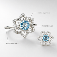 Kalung Anting Perak S925 Lapis Emas Mawar Model Rantai Trendi Berbentuk Bunga dengan Topaz untuk Tunangan, Kencan, dan Santai Sehari-hari