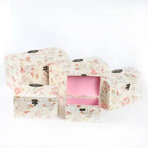फैशन desgin पांच टुकड़ा फूल मुद्रित गहना बॉक्स गत्ते का डिब्बा गुलाब उपहार फूल बॉक्स