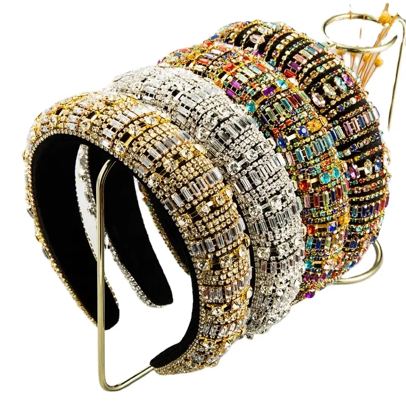 Commercio all'ingrosso Di Lusso Imbottito di Bling Completa di Cristallo Hairband Barocco di Strass di Velluto Fascia Per Le Donne Accessori Per Capelli