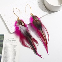 Boucles d'oreilles pendantes longues bohèmes vintage luxueuses faites à la main en plumes de faisan teintes par des indigènes pour femmes