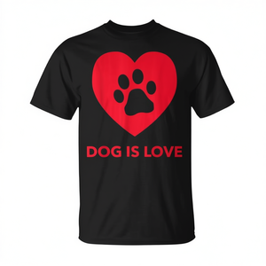 T-shirt promotionnel « Dog Is Love » avec motif cœur et empreinte de patte pour les amoureux des chiens - Product Image 1