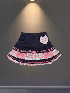กระโปรงพรีพี้สไตล์โลลิต้าน่ารักๆสไตล์มินิญี่ปุ่นผู้หญิงฮาราจูกุฮาราจูกุน่ารักบอลกาวน์กระโปรงผ้ายีนส์เอวสูง Y2K เค้กลูกไม้ - Product Image 3