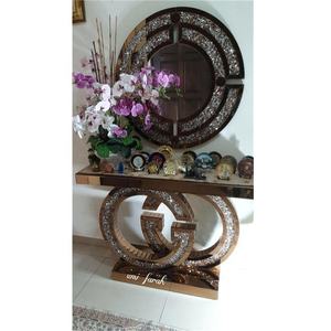 Mesa <span class=keywords><strong>Consola</strong></span> de <span class=keywords><strong>Metal</strong></span> Dorado de Diseño Europeo Moderno, Creativo y Simple, para Sala de Estar, Entrada de Hotel, en Oferta - Product Image 1