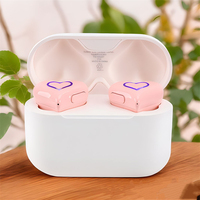 Earphone olahraga nirkabel, earbud nirkabel desain hati modis dengan lampu warna
