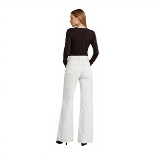 Jeans de Mezclilla Blanca Lavada de Cintura Alta y Pierna Ancha para Mujer, Estilo Vintage, Holgados, Rectos, de Algodón, Ropa Urbana, con Logotipo Personalizado - Product Image 4