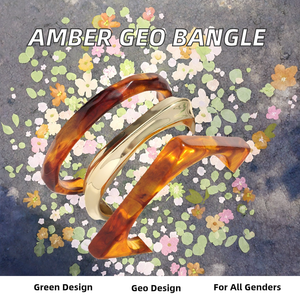 Nouveaux bracelets en acrylique ouverts géométriques écologiques plaqués électrolytiquement en ambre, tendance unisexe, pliés en carré, cadeau - Product Image 2