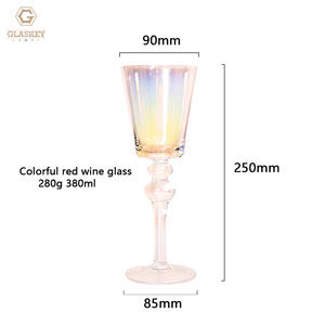 แก้วไวน์คริสตัลสีแดงทำด้วยมือสำหรับงานแต่งงานลูกปัดขอบทองแก้วไวน์ประกายแชมเปญ - Product Image 6