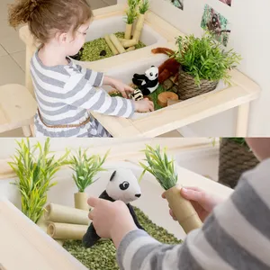 子供のための木製の活動と感覚テーブルダブル感覚ビンスタンド付きプレイテーブル椅子家具付きキッズアクティビティテーブル