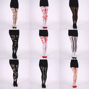 Pantimedias Estampadas para Mujer, Disfraz de Halloween, Diseño de Calabaza, Calavera y Sangre, Medias Largas Transparentes - Product Image 1