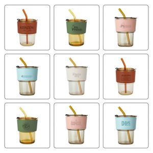 แก้วหลอดดูดพร้อมฝาหนัง ทนความร้อนสูง ของขวัญสำหรับกิจกรรมต่างๆ สามารถพิมพ์โลโก้ได้ แก้วนม กาแฟ - Product Image 4